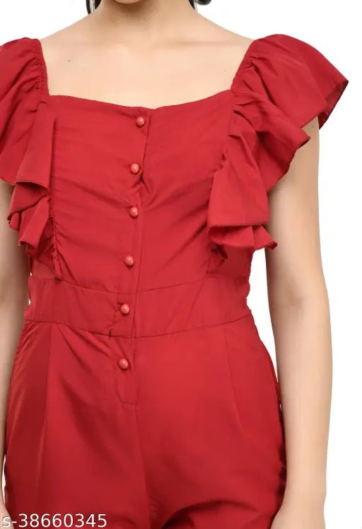 Crepe women's jumpsuit - solid net, Western wear, short sleeves, India-made