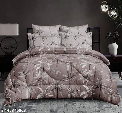 Brown cotton cosmos printed double comforter for heavy winter, ultra-soft and hypoallergenic, machine washable with secure sewn corner loops