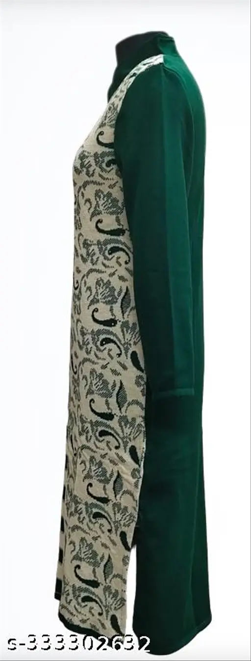 Woolen ladies free size kurti, ban collar single side pocket, premium wool quality for chilly days