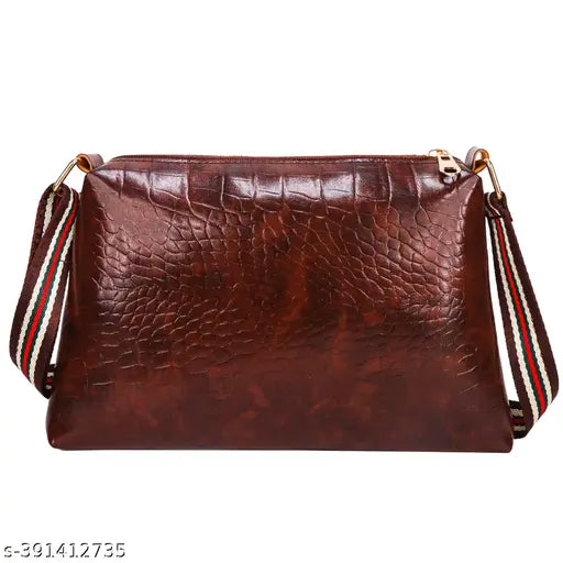 Red floral print synthetic crossbody sling bag with faux leather strap, ideal for women's everyday use