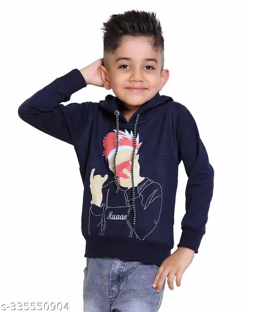 Cotton blend boys hoodie for winterwear, printed net design, perfect for parties and sports. Cap included for added warmth. Available in various sizes from 4-5 years to 10-11 years. Made in India