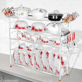 Stainless steel 5-shelf kitchen organizer, perfect for plates and cutlery. Modular storage rack, 30L x 30H inches, Indian-made Akaya Creations