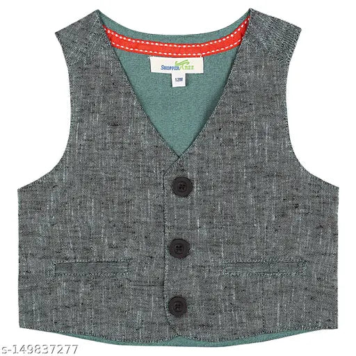 Multicolor cotton blend sleeveless waistcoat, perfect for kids' fashion. Solid pattern, sizes range from 6-12 months to 4-5 years. Made in India