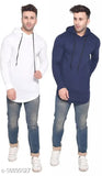 White cotton-blend long sleeve hoodies pack 2 for men - Solid design, S, M, L, XL sizes from India