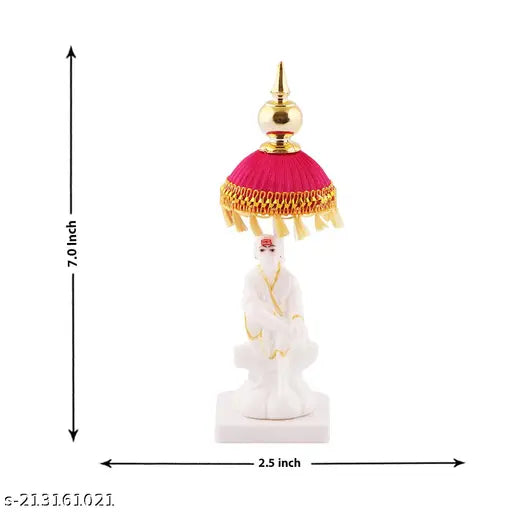 Marble Sai Baba Idol with Red & Yellow Umbrella Stand, Indian Hindu God statue (2.5x1x1 inch)