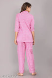 Pink cotton printed night suit set, loose-fitting pyjamas with 3/4 sleeves and floral print, Indian craftsmanship