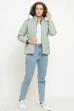 Solid grey PU melange women's jacket, long sleeves, XL (36 in bust, 27 in length). India-made quilted coat for the coming season