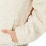 White fleece oversize hoodie for women's winter gifts, half-zip sweatshirt with long sleeves