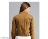 Brown denim jacket for girls and women, solid pattern, long sleeves from ZFF Collection on mannequin