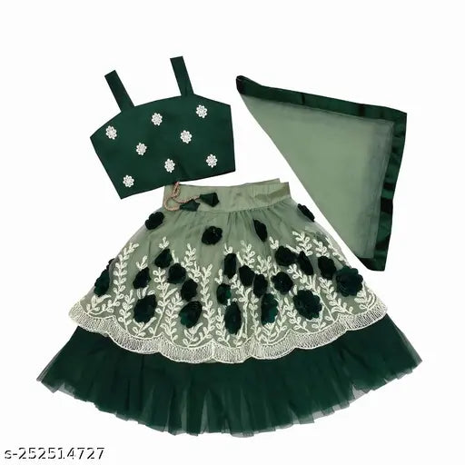 Art Silk and Net Princess Cutiepie Kids Girls Lehenga Choli Set with Ribbon Embroidery, India Origin
