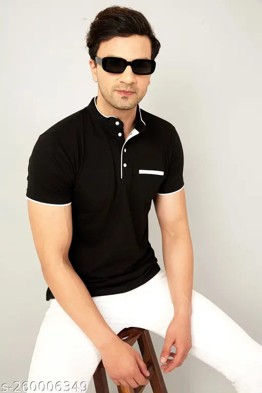 Teal cotton blend short sleeved Henley T-shirt by GESPO for men's fashionable and functional wear, made in India