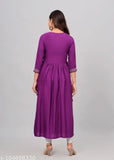 Teal blue rayon Anarkali Kurti with embroidered pattern, three-quarter sleeves, perfect for both casual and special occasions, Made in India