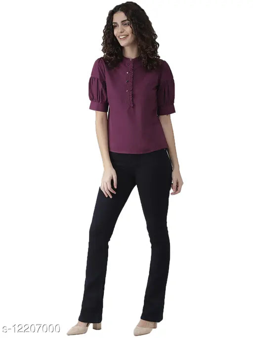 Aubergine solid top, women's fashion from India, stylish solid-colored attire in deep purple