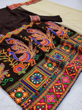 Pink Georgette Kutchi Embroidered Party Saree, ideal for weddings, festivals, or casual occasions