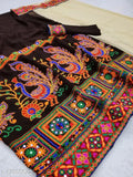 Georgette Kutchi embroidered saree for parties and events, single piece in free size, origin India