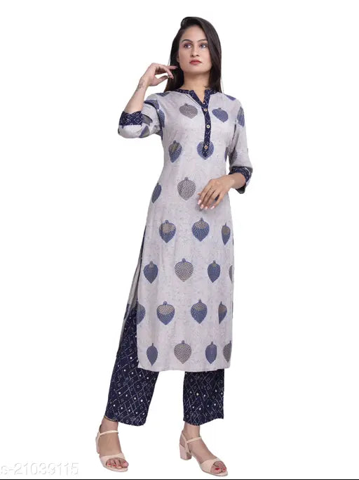 Rayon women's kurta set with printed net bottomwear, three-quarter sleeves. Aakarsha Superior women's fashion, made in India
