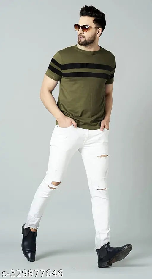 Mens cotton blend half sleeve striped t-shirt pack of 2, casual look for men in various sizes - India