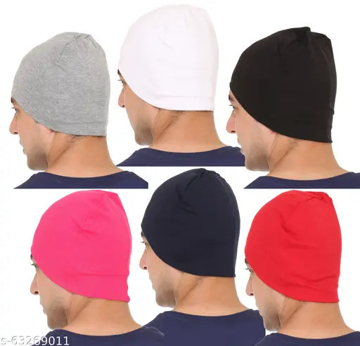 Lycra solid skull cap, SHAUN Men's onesize, warm & comfortable, India-made