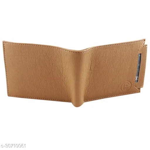 Trendy Men Beige PU Two-Fold Wallet - Solid design, free size, ideal for daily use, ultra slim, quality wallet with ample space for cards, coins, and cash (Made in India)