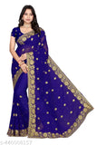 Gold-embroidered Georgette saree with full diamond stone handwork, exquisite Indian bridal attire on display