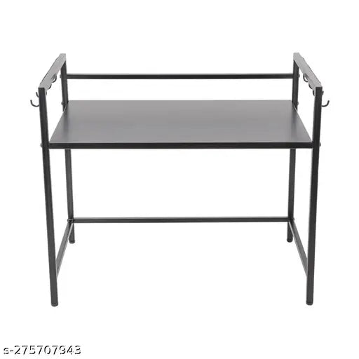 Green Touch Iron Microwave Stand, stylish space-saving kitchen organization with hooks for extra storage and a sturdy build, Made in India