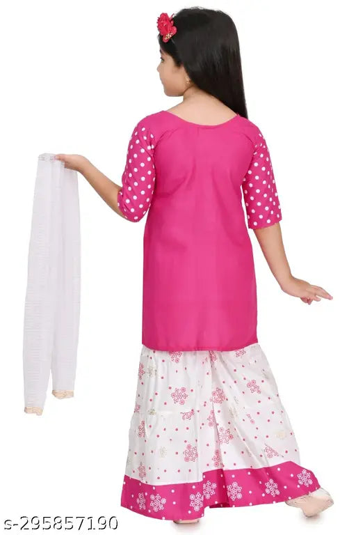 Stylish checked rayon kids kurta palazzo set with dupatta, suitable for 3-12 years old