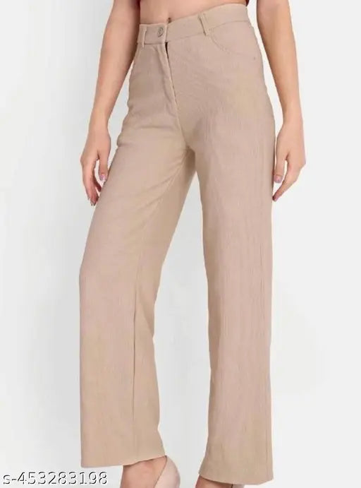 Cotton blend solid-colored women's formal pant from India - trendy, versatile fashion choice