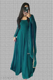 Solid Georgette Ladies Gown, long sleeves, India-made with crepe lining and 2m dupatta