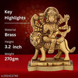 Brass Durga Mata idol, handcrafted artifact showpiece (Height-3.2", 270gm). Exquisite, intricately detailed representation of Goddess Durga for home or office use