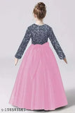 Embellished net and sequin work girls party dress, full length on velvet and soft touch nylon net, size 3-15 years