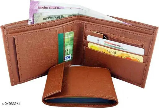 Trendy PU men's bi-fold wallet, free size (13cm x 10cm), printed pattern, 2 compartments, Indian origin