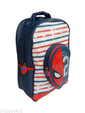 Silver polyester net school bags for kids, featuring Spiderman design, waterproof, and 3 compartments with water bottle holder. Free size bag from India