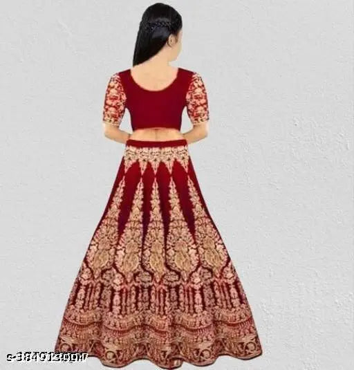 Velvet embroidered LENGHA CHOLI for kids (age range provided), handcrafted Indian traditional wear
