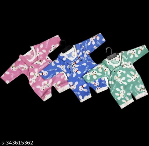 Green, Pink, Blue printed net winter wool dungaree dress combo for baby, hand and machine washable