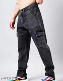 Denim 6-pocket jeans for men, solid design. Size 28: Waist 28in, Length 40in, Hip 34in; Size 30: Waist 30in, Length 40in, Hip 37in; Size 32: Waist 32in, Length 41in, Hip 38in; Size 34: Waist 34in, Length 41in, Hip 41in. Made in India