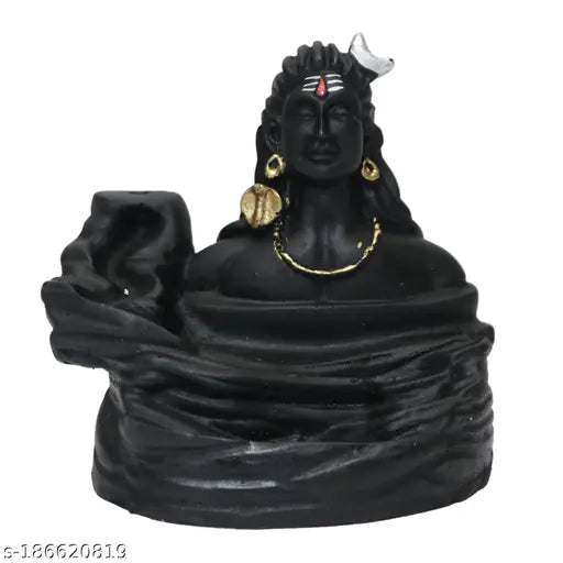 Handcrafted poly resin Lord Shiva Smoke Backflow Showpiece with 10 free scented cones. Incense holder with reversed smoke flow for home decor or gift giving