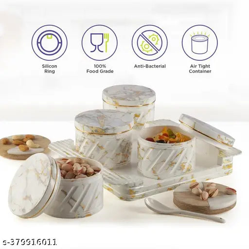 Italian white plastic dry fruit jar set, 430 ml - airtight, preserves freshness, festive serving tray