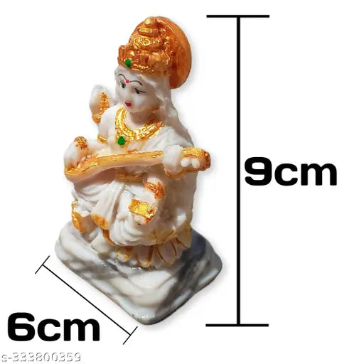 Handcrafted marble dust Saraswati figurine, 9cm height, decorative showpiece for home or office