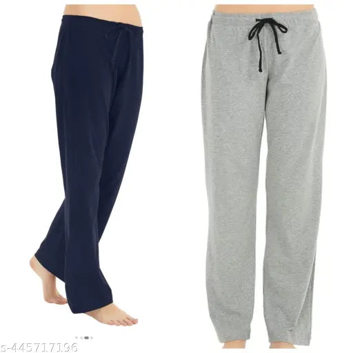 Grey and blue cotton maxi nightwear pyjama set for women (L, XL, XXL, XXXL) - India