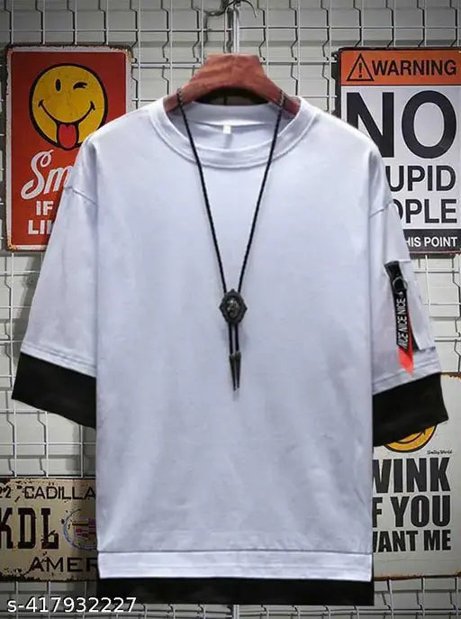 Three-quarter sleeve cotton t-shirt for men, summer trendy print, XS - XL, India origin