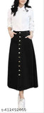 Z Black Denim A-Line Maxi Skirt, solid pattern, lightweight & breathable, home washable, fits all body types, trendy denim skirt for women, size 26-46 (waist 26in-46in, length 32in), made in India