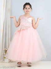 Peach net embroidered girls party dress, lightweight & full length for kids aged 1-12 years, India origin