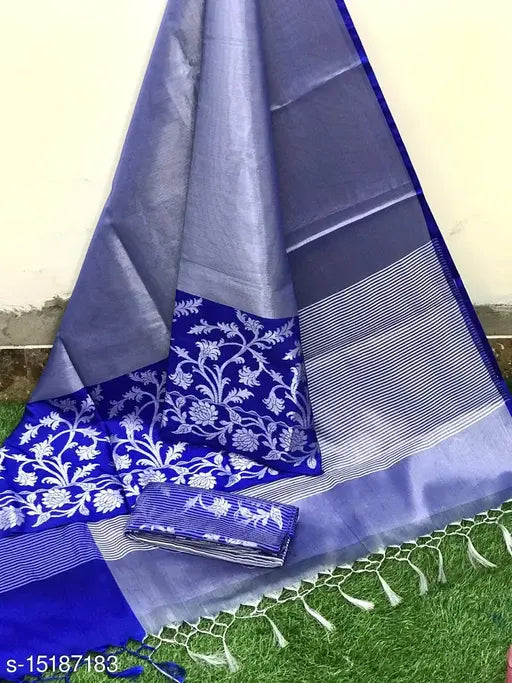 Silk saree with separate blouse, solid pattern, free size, Indian-origin fashion