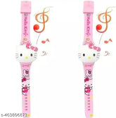 Pink silicon dual-watch set, cartoon kitty musical disco lights, ideal for kids' ethnic casual outfits. Made in India
