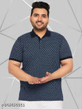 Navy blue wild west all-over printed men's plus size polo neck half sleeve cotton blend t-shirt, stylish and trendy for summer parties
