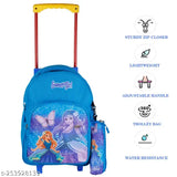 Light blue, waterproof 16in Indian Riders school trolley bag. Durable polyester net with adjustable straps and spacious compartments. Perfect for kids aged 2-8." (125 characters)