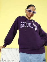 Purple oversized cotton hoodie with printed design, long sleeves and a loose fit - women's wear, made in India