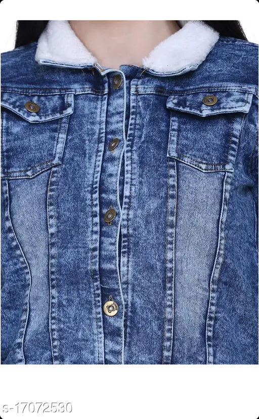 Denim self-design net waistcoat for urbane modern women, long sleeves and free size from India