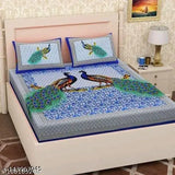 Peacock-patterned 150tc cotton flat sheets, ideal for summer, adult use, includes 2 pillow covers, made in India