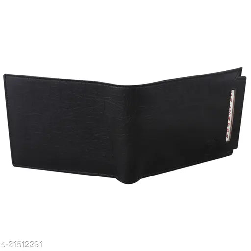 Attractive black PU two-fold wallet, genuine leather interior, perfect gift for men